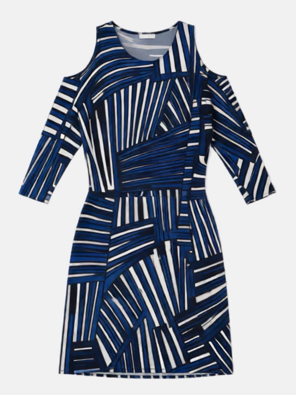 Calvin Klein Navy and White Cold-Shoulder Geometric Dress